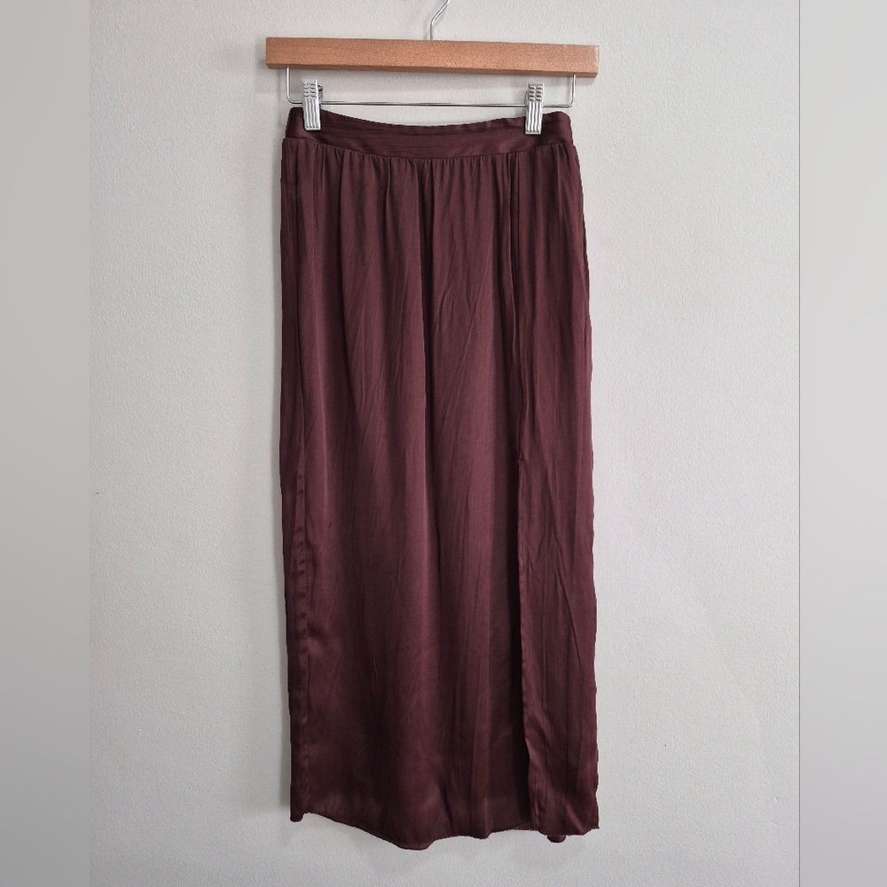 Zara Basic Brown Crinkle Midi Slip Skirt Size XS READ